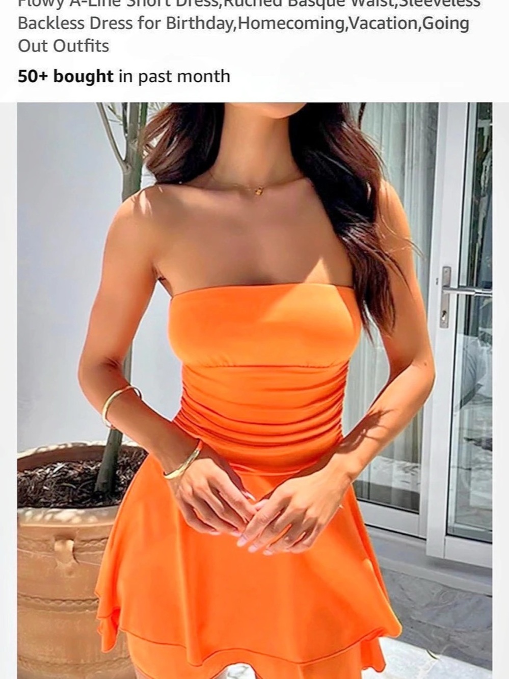 Strapless Ruched Mini Dress in Orange Size Small
